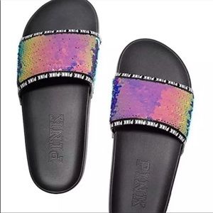 VS PINK Mermaid Sequin Bling Rainbow Slides